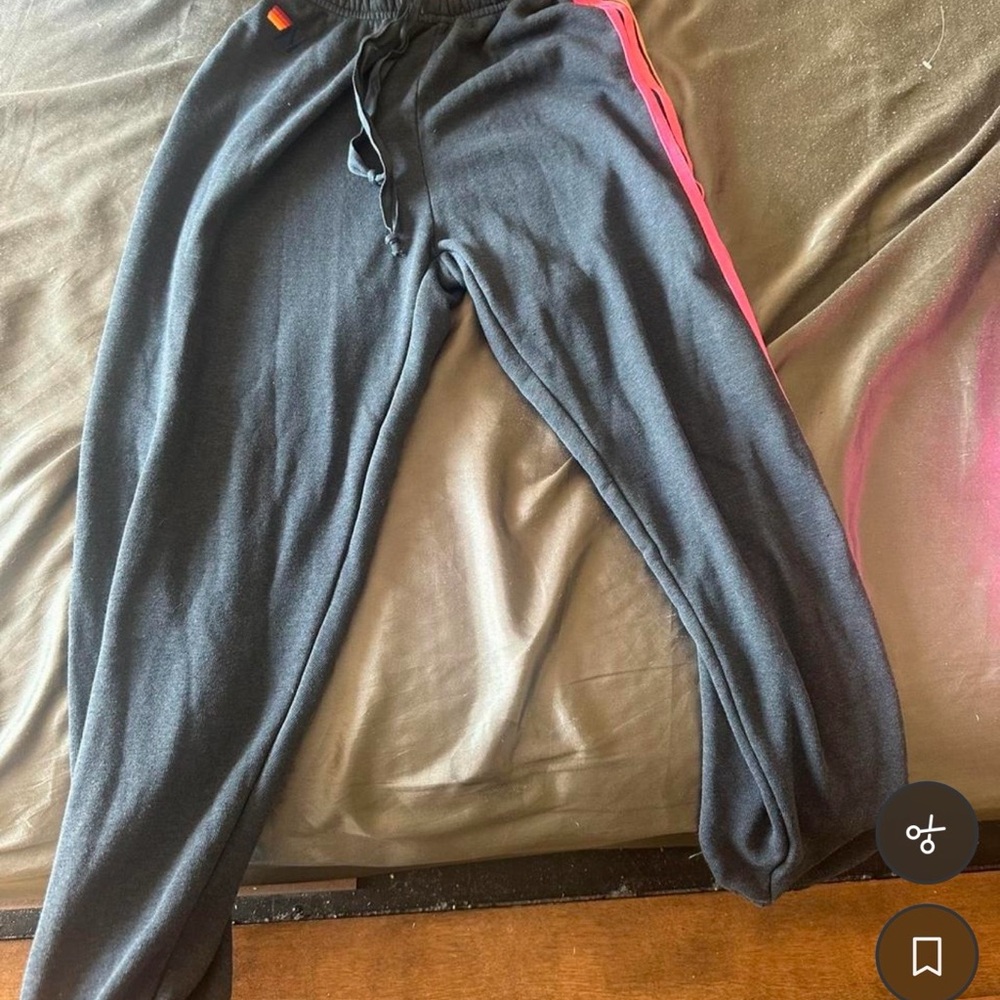Aviator Nation Black Joggers with Pink Side Stripe and Yellow Tag
